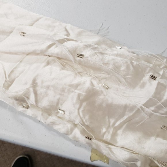 Hill House Womens White Silk Wrap Robe Size XS Beaded Feathers Tulle V-Neck Luxe - Picture 10 of 12